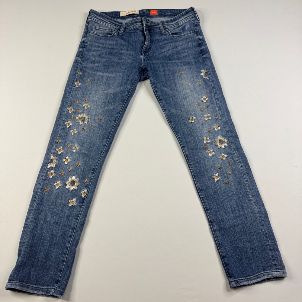 Pilcro Anthropologie Hyphen Floral Embroidered Jeans Blue Womens 27